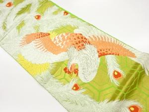 亀甲に孔雀模様織出し袋帯